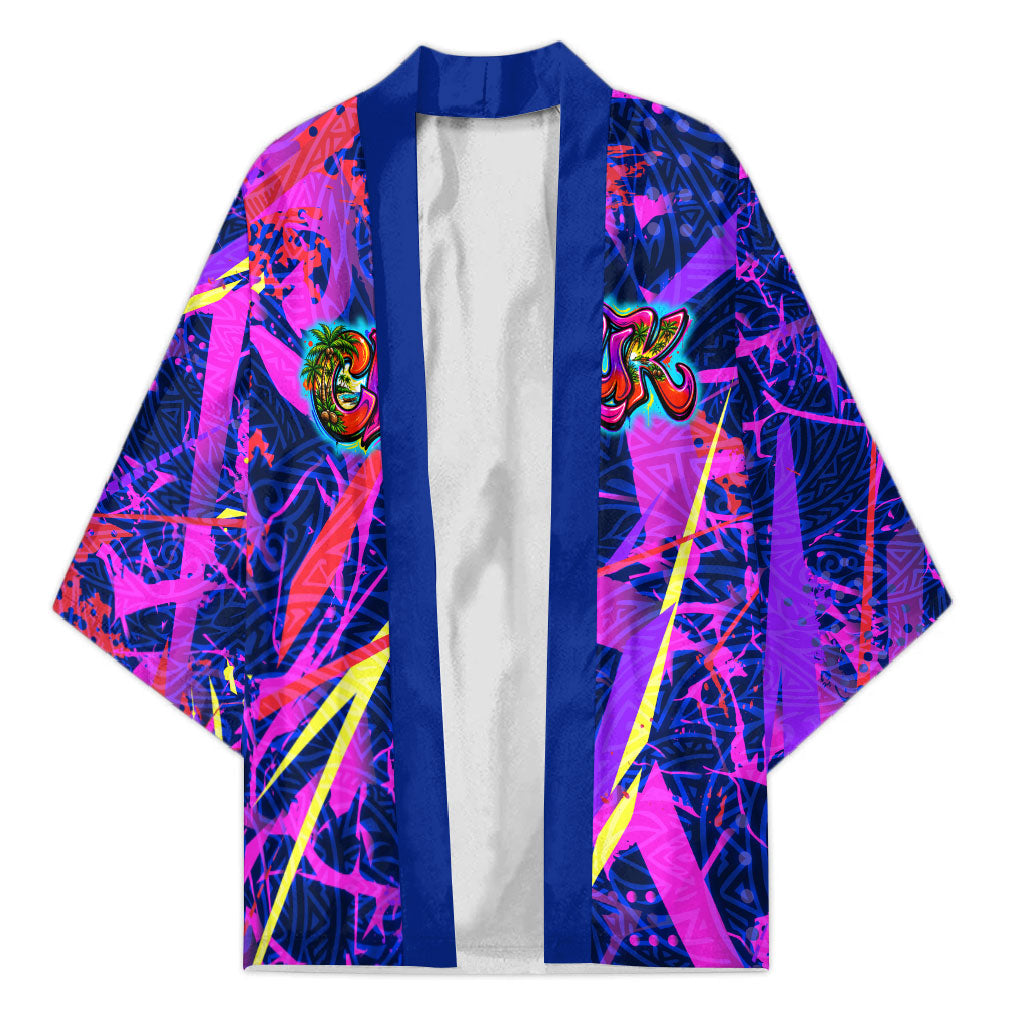 Chuuk Tropical Sunset Coordinates Kimono Neon Graffiti Polynesian Tribal TS04 Unisex Purple Pink - Polynesian Pride