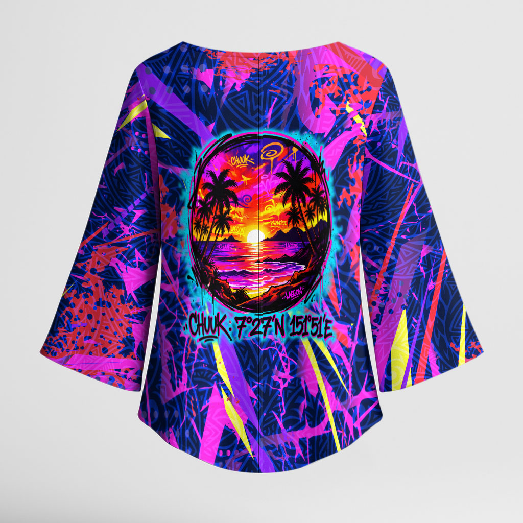 Chuuk Tropical Sunset Coordinates Kimono Sleeve Blouse Neon Graffiti Polynesian Tribal TS04 - Polynesian Pride