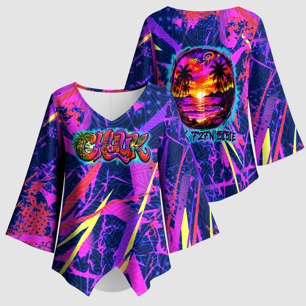 Chuuk Tropical Sunset Coordinates Kimono Sleeve Blouse Neon Graffiti Polynesian Tribal TS04 - Polynesian Pride