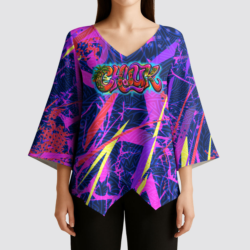 Chuuk Tropical Sunset Coordinates Kimono Sleeve Blouse Neon Graffiti Polynesian Tribal TS04 - Polynesian Pride