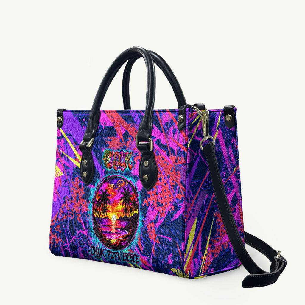 Chuuk Tropical Sunset Coordinates Leather Bag Neon Graffiti Polynesian Tribal TS04 Purple Pink - Polynesian Pride
