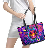 Chuuk Tropical Sunset Coordinates Leather Tote Bag Neon Graffiti Polynesian Tribal TS04 - Polynesian Pride
