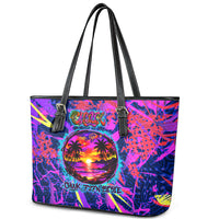 Chuuk Tropical Sunset Coordinates Leather Tote Bag Neon Graffiti Polynesian Tribal TS04 - Polynesian Pride