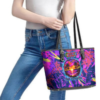 Chuuk Tropical Sunset Coordinates Leather Tote Bag Neon Graffiti Polynesian Tribal TS04 - Polynesian Pride