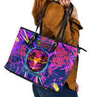 Chuuk Tropical Sunset Coordinates Leather Tote Bag Neon Graffiti Polynesian Tribal TS04 - Polynesian Pride