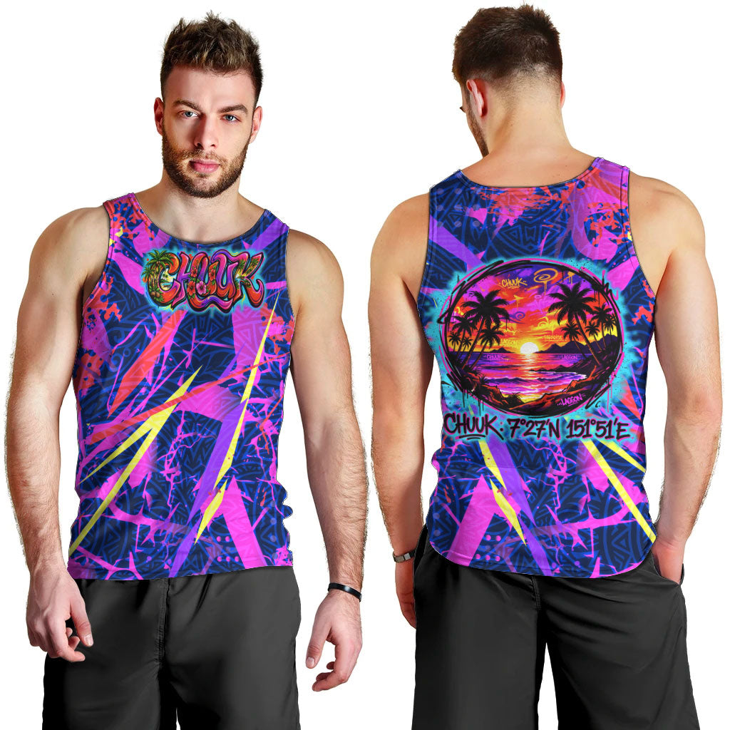 Chuuk Tropical Sunset Coordinates Men Tank Top Neon Graffiti Polynesian Tribal TS04 - Polynesian Pride