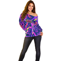 Chuuk Tropical Sunset Coordinates Off Shoulder Sweater Neon Graffiti Polynesian Tribal TS04 - Polynesian Pride