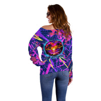 Chuuk Tropical Sunset Coordinates Off Shoulder Sweater Neon Graffiti Polynesian Tribal TS04 - Polynesian Pride
