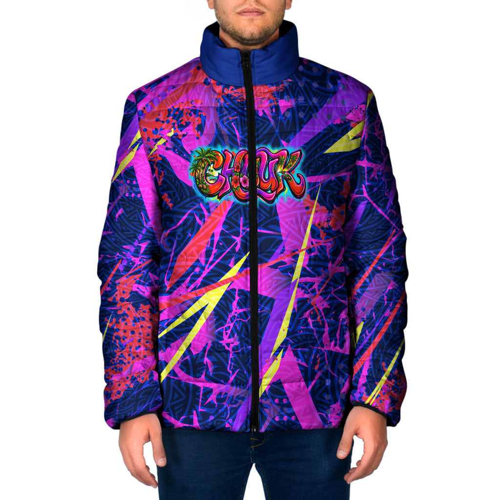 Chuuk Tropical Sunset Coordinates Padded Jacket Neon Graffiti Polynesian Tribal TS04 Men Purple Pink - Polynesian Pride