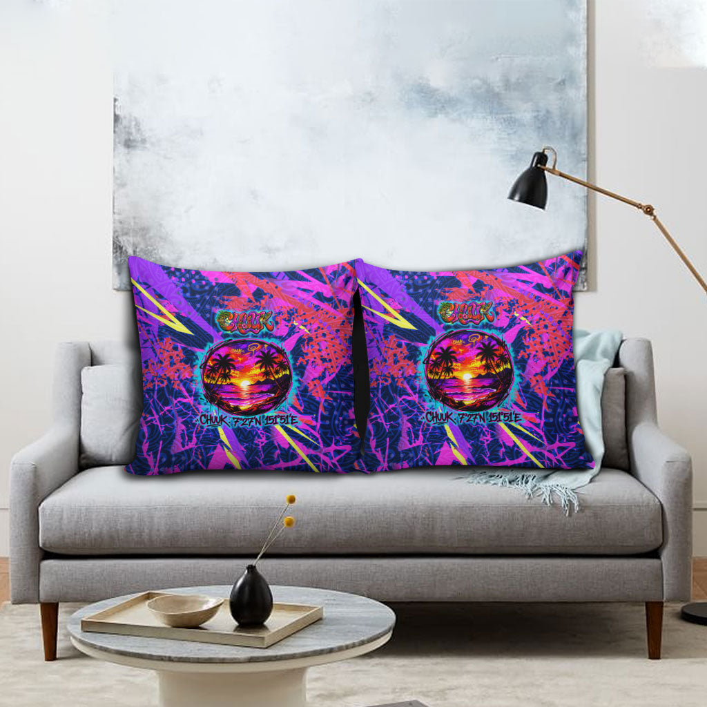 Chuuk Tropical Sunset Coordinates Pillow Cover Neon Graffiti Polynesian Tribal TS04 - Polynesian Pride