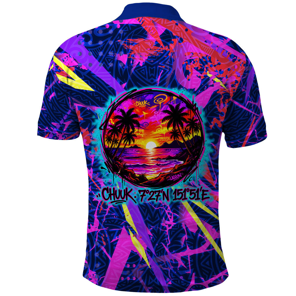 Chuuk Tropical Sunset Coordinates Polo Shirt Neon Graffiti Polynesian Tribal TS04 - Polynesian Pride