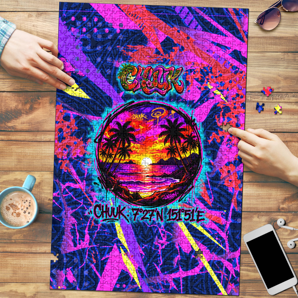 Chuuk Tropical Sunset Coordinates Puzzle Neon Graffiti Polynesian Tribal TS04 Purple Pink - Polynesian Pride