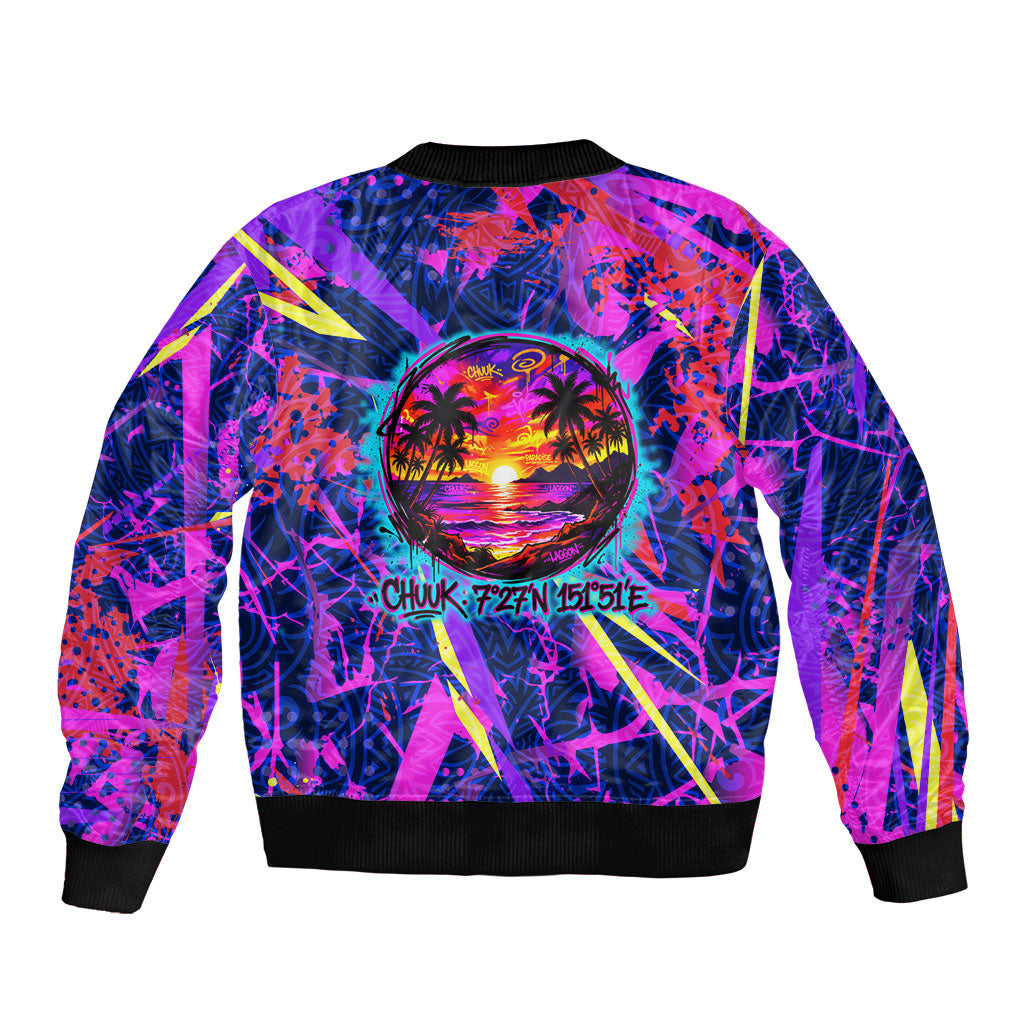 Chuuk Tropical Sunset Coordinates Sleeve Zip Bomber Jacket Neon Graffiti Polynesian Tribal TS04 - Polynesian Pride