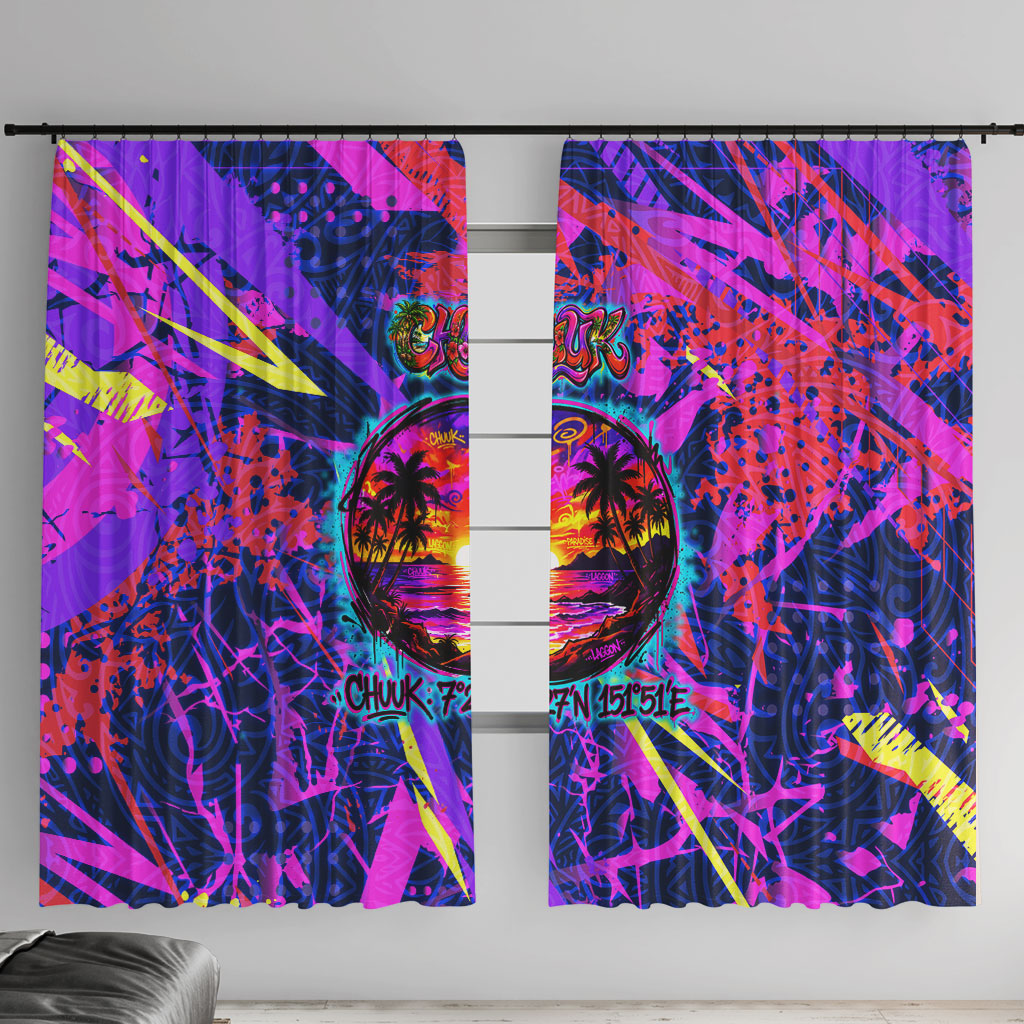 Chuuk Tropical Sunset Coordinates Window Curtain Neon Graffiti Polynesian Tribal TS04 With Hooks Purple Pink - Polynesian Pride