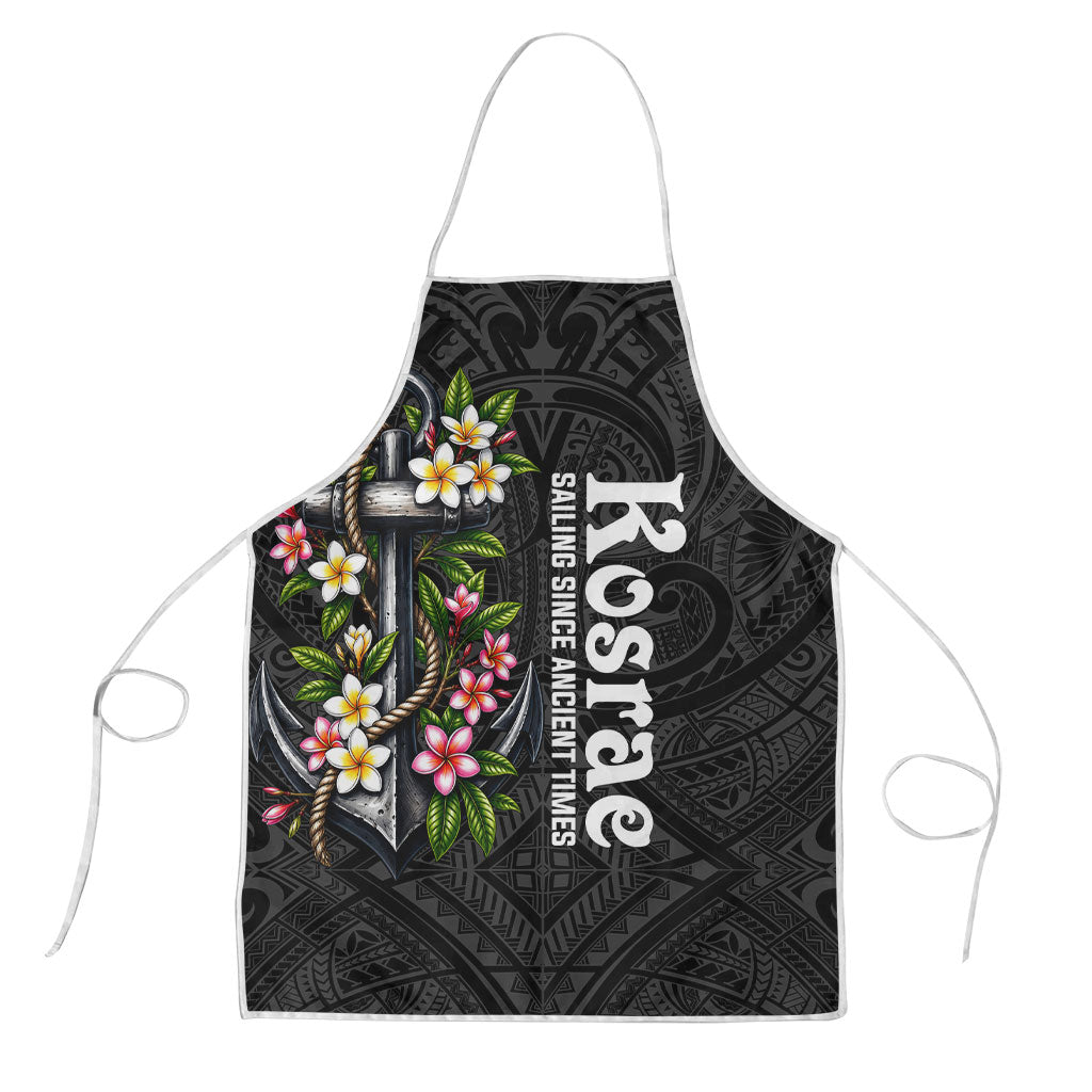 Kosrae Nautical Heritage Apron Polynesian Tribal Anchor With Plumeria Tropical Art TS04 Black Grey - Polynesian Pride