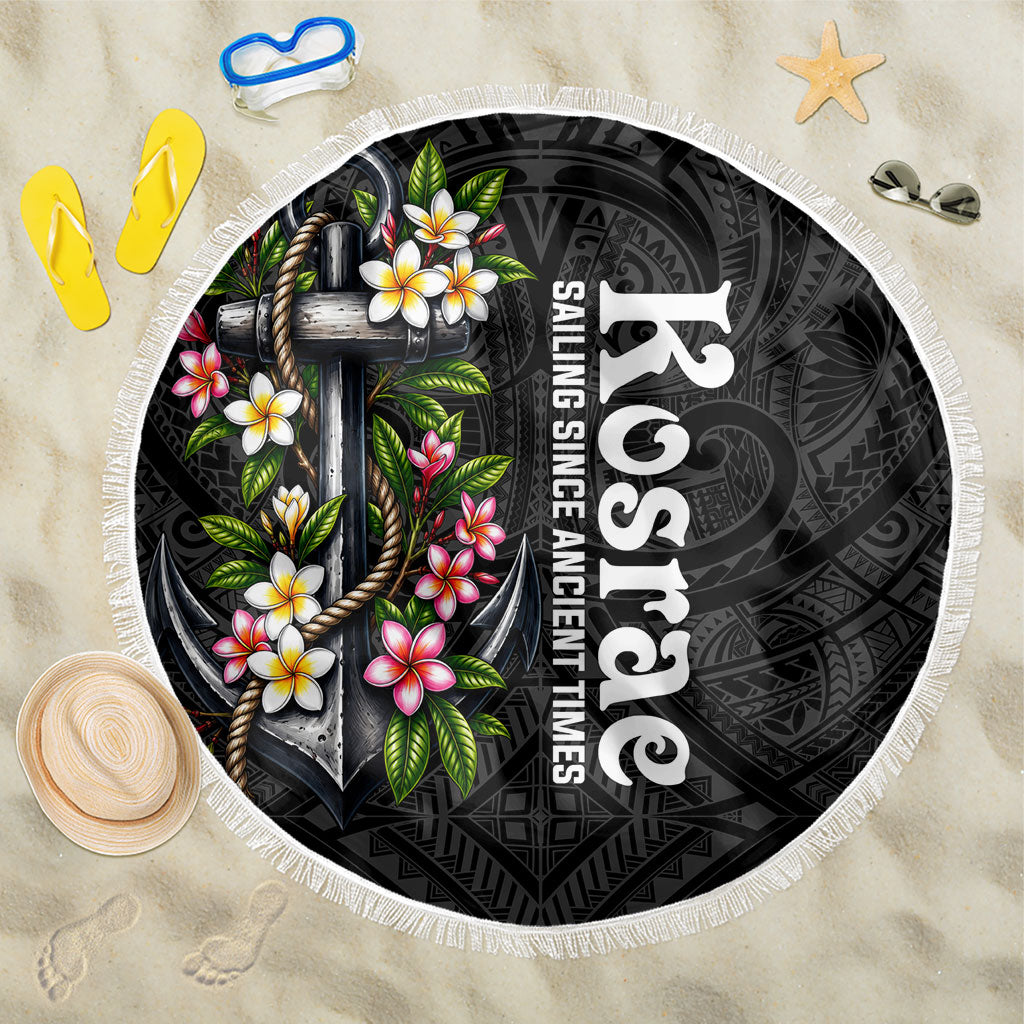 Kosrae Nautical Heritage Beach Blanket Polynesian Tribal Anchor With Plumeria Tropical Art TS04 One Size 150cm Black Grey - Polynesian Pride