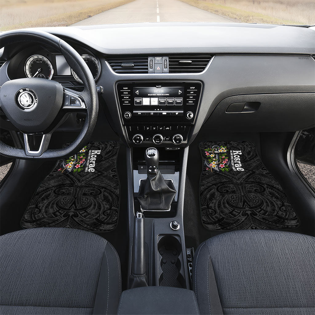 Kosrae Nautical Heritage Car Mats Polynesian Tribal Anchor With Plumeria Tropical Art TS04 Set 2pcs - Front Black Grey - Polynesian Pride