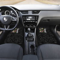 Kosrae Nautical Heritage Car Mats Polynesian Tribal Anchor With Plumeria Tropical Art TS04 Set 2pcs - Front Black Grey - Polynesian Pride