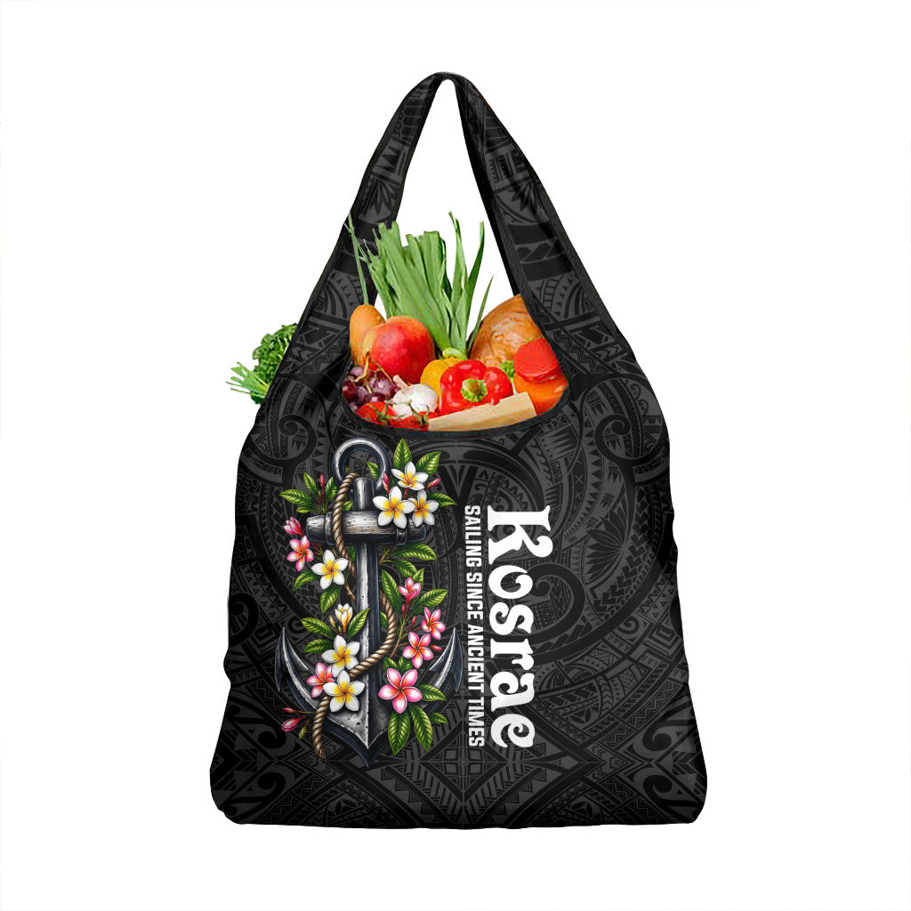 Kosrae Nautical Heritage Grocery Bag Polynesian Tribal Anchor With Plumeria Tropical Art TS04 1-pack One Size Black Grey - Polynesian Pride