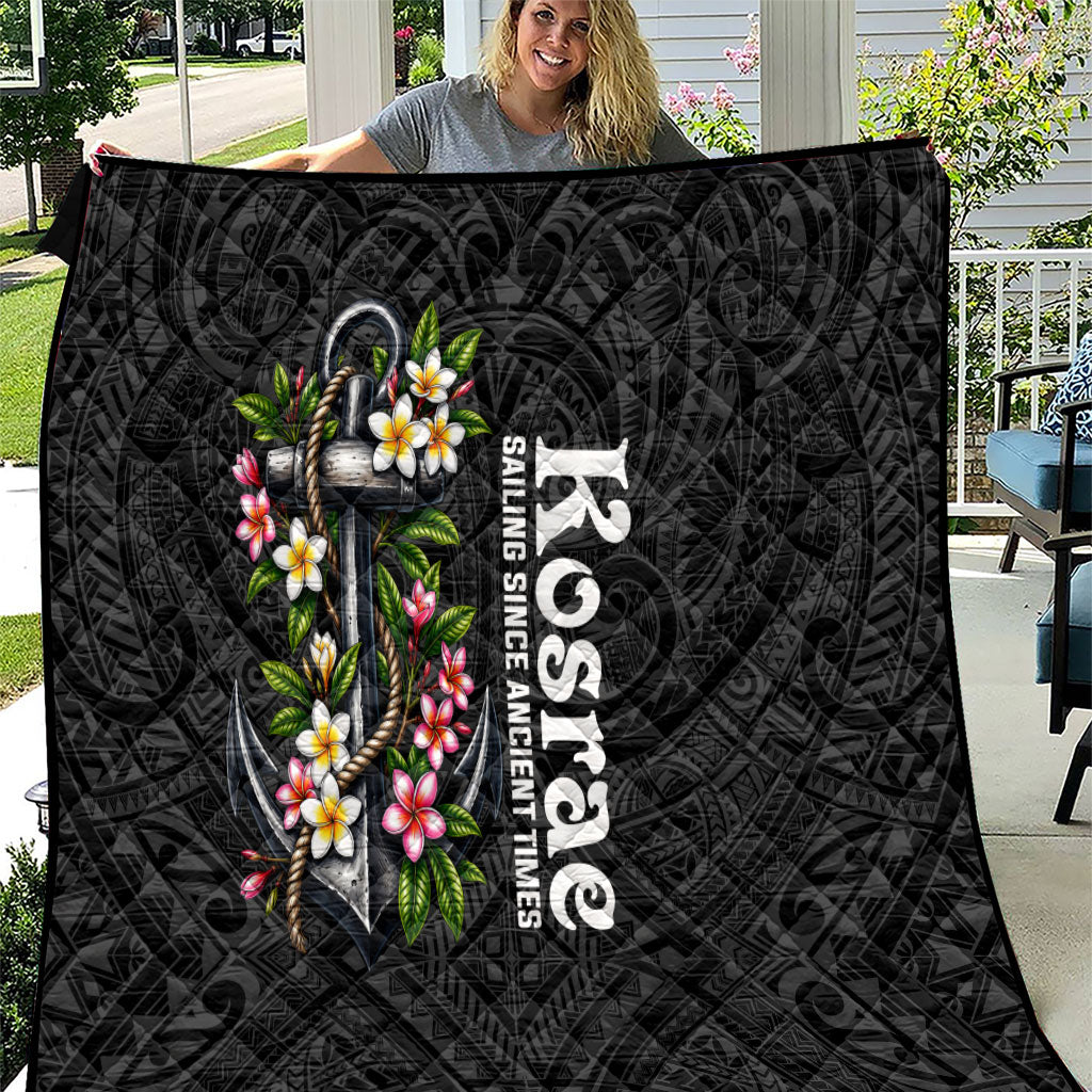 Kosrae Nautical Heritage Quilt Polynesian Tribal Anchor With Plumeria Tropical Art TS04 Black Grey - Polynesian Pride