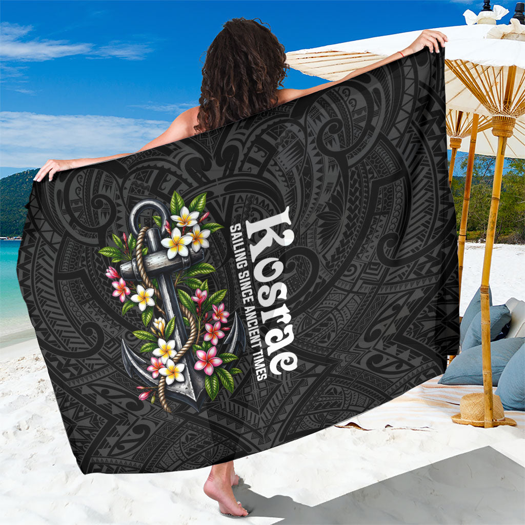 Kosrae Nautical Heritage Sarong Polynesian Tribal Anchor With Plumeria Tropical Art TS04 One Size 44 x 66 inches Black Grey - Polynesian Pride