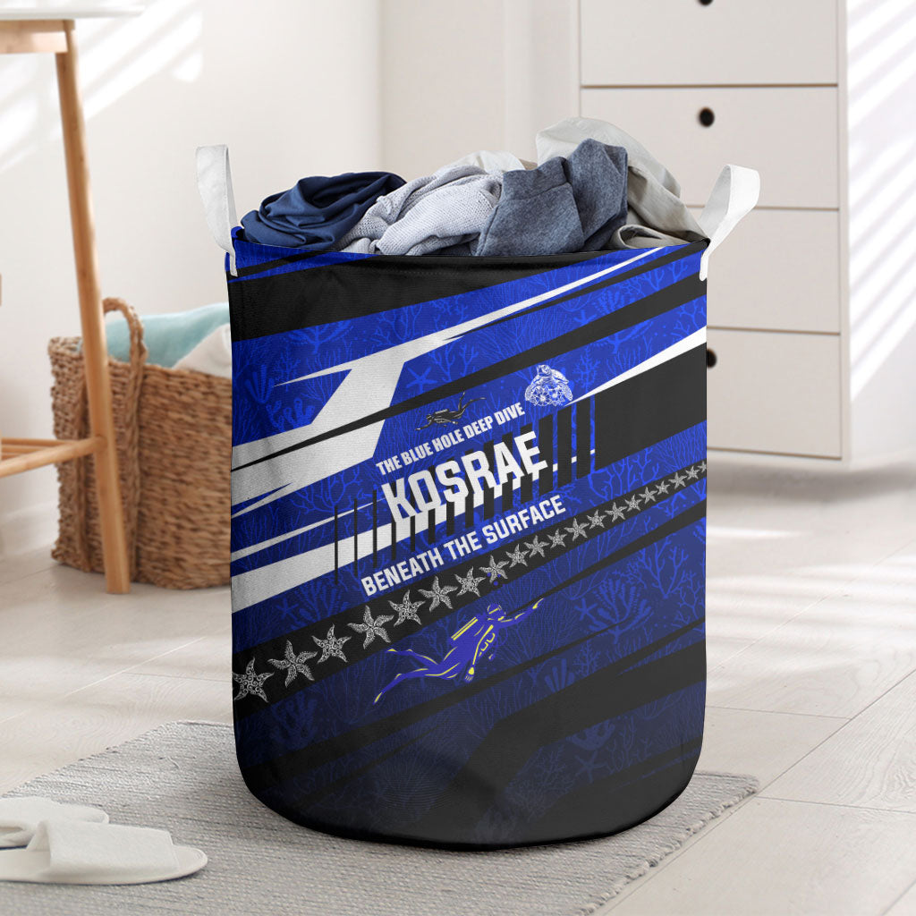Kosrae Deep Sea Scuba Diving Laundry Basket Blue Hole Beneath The Surface Coral Reef Graphic Art TS04 Blue Black - Polynesian Pride