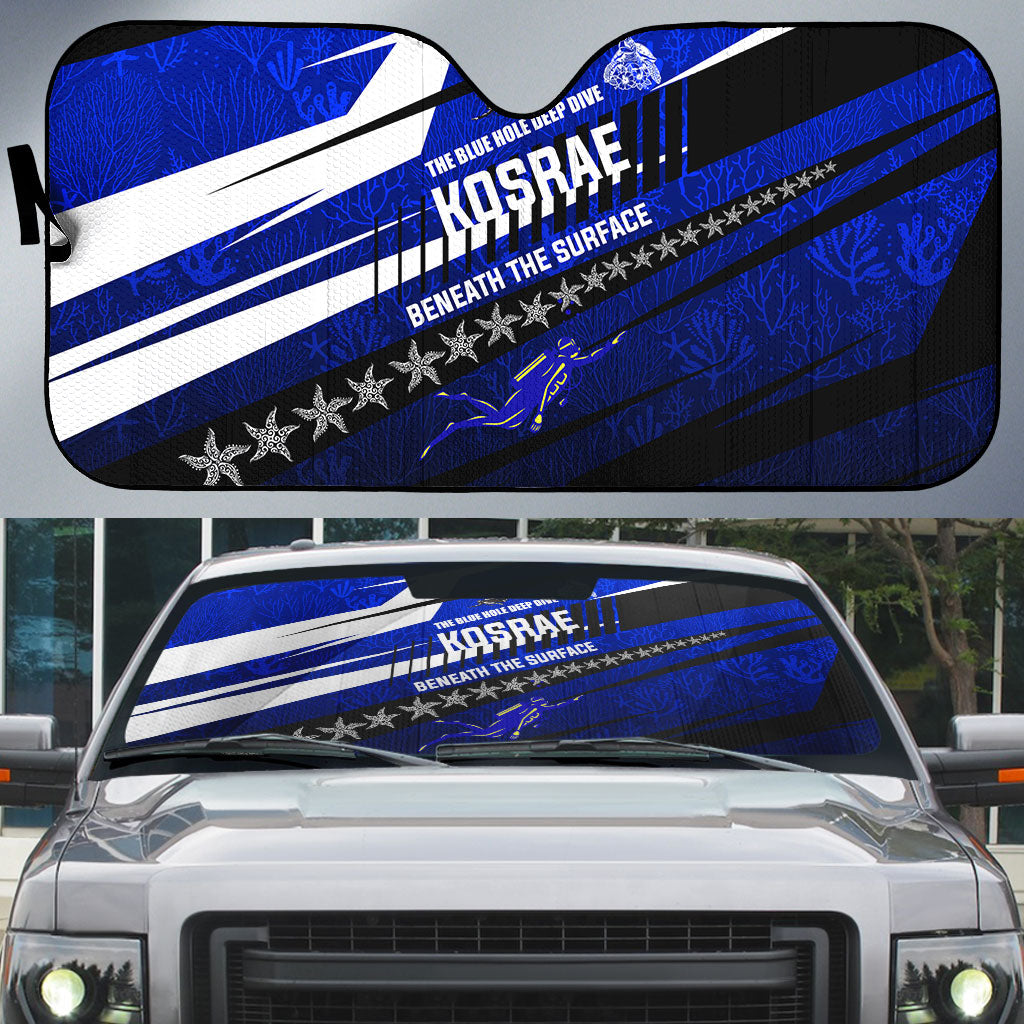 Kosrae Deep Sea Scuba Diving Auto Sun Shade Blue Hole Beneath The Surface Coral Reef Graphic Art TS04 Blue Black - Polynesian Pride