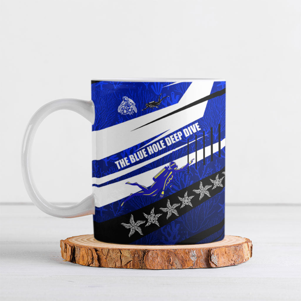 Kosrae Deep Sea Scuba Diving Ceramic Mug Blue Hole Beneath The Surface Coral Reef Graphic Art TS04 Blue Black - Polynesian Pride