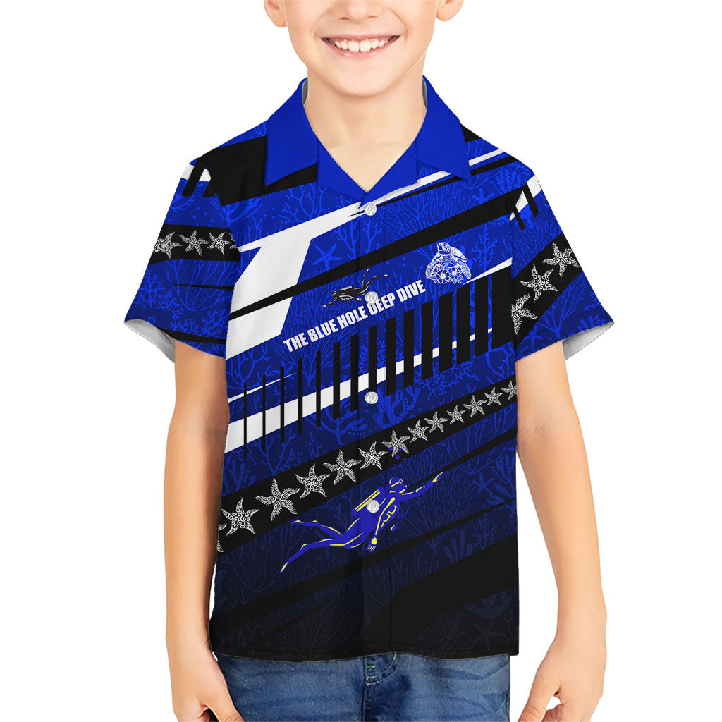 Kosrae Deep Sea Scuba Diving Kid Hawaiian Shirt Blue Hole Beneath The Surface Coral Reef Graphic Art TS04 Kid Blue Black - Polynesian Pride