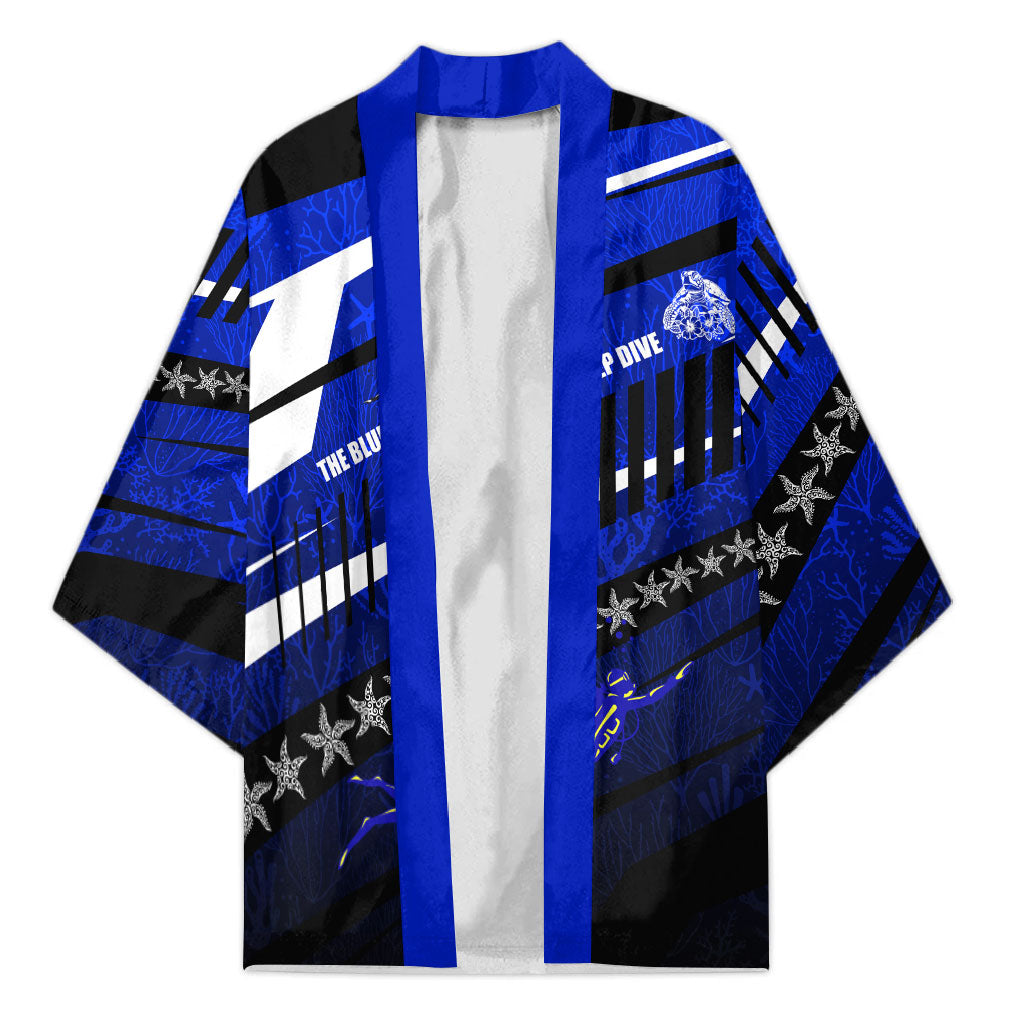 Kosrae Deep Sea Scuba Diving Kimono Blue Hole Beneath The Surface Coral Reef Graphic Art TS04 Unisex Blue Black - Polynesian Pride