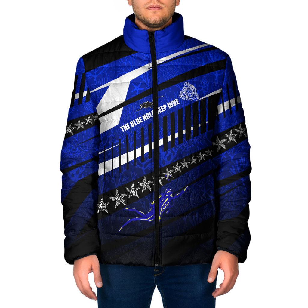 Kosrae Deep Sea Scuba Diving Padded Jacket Blue Hole Beneath The Surface Coral Reef Graphic Art TS04 Men Blue Black - Polynesian Pride