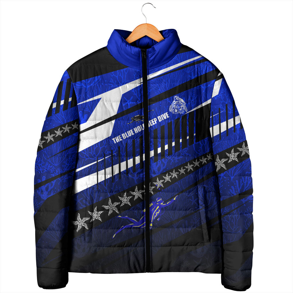 Kosrae Deep Sea Scuba Diving Padded Jacket Blue Hole Beneath The Surface Coral Reef Graphic Art TS04 - Polynesian Pride