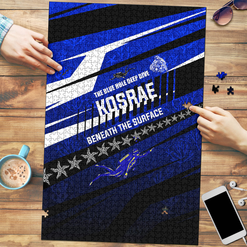 Kosrae Deep Sea Scuba Diving Puzzle Blue Hole Beneath The Surface Coral Reef Graphic Art TS04 Blue Black - Polynesian Pride