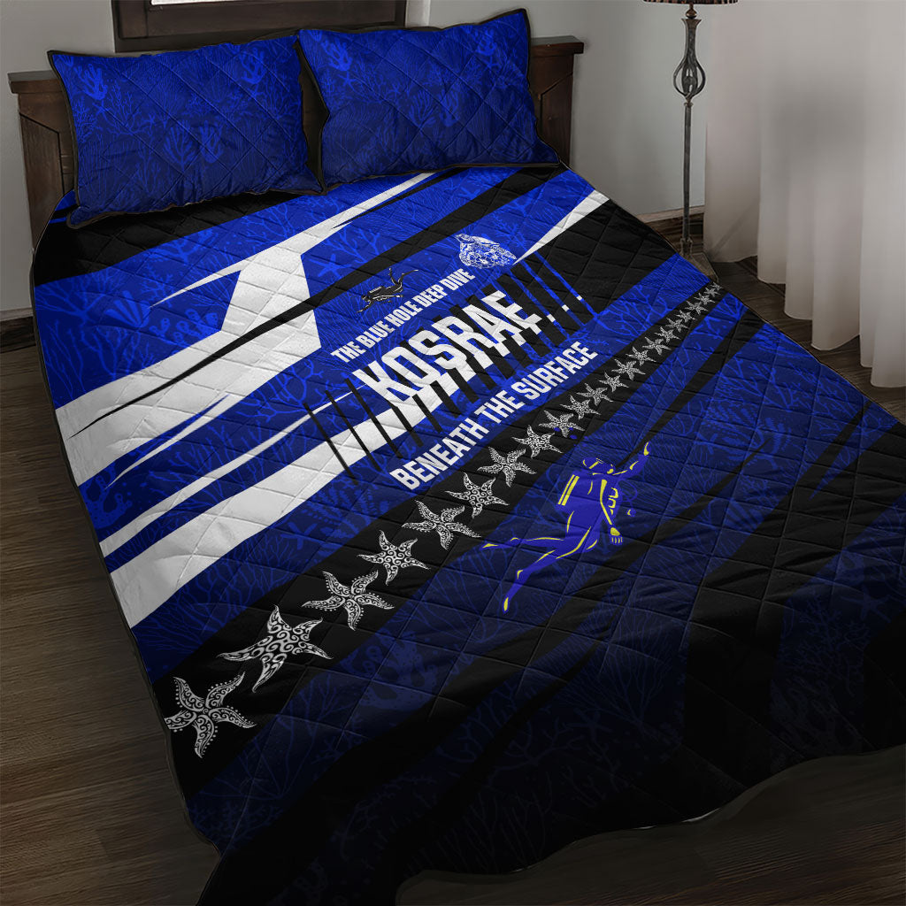 Kosrae Deep Sea Scuba Diving Quilt Bed Set Blue Hole Beneath The Surface Coral Reef Graphic Art TS04 Blue Black - Polynesian Pride