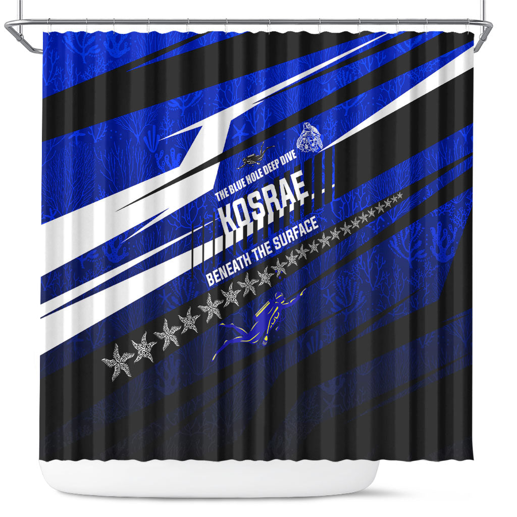 Kosrae Deep Sea Scuba Diving Shower Curtain Blue Hole Beneath The Surface Coral Reef Graphic Art TS04 Blue Black - Polynesian Pride
