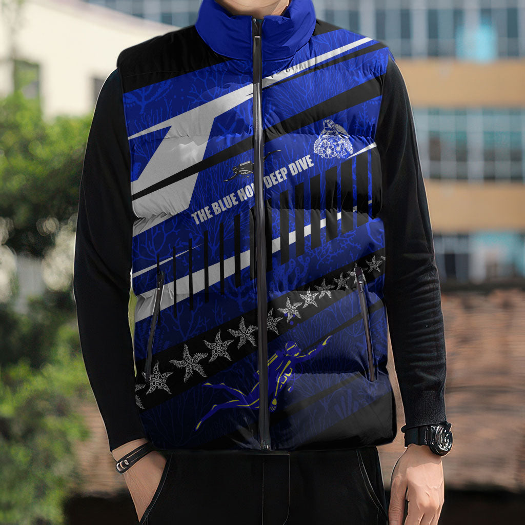 Kosrae Deep Sea Scuba Diving Sleeveless Puffer Jacket Blue Hole Beneath The Surface Coral Reef Graphic Art TS04 - Polynesian Pride