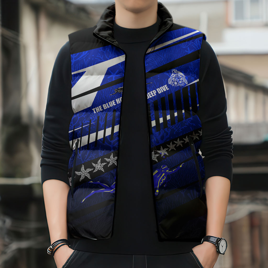 Kosrae Deep Sea Scuba Diving Sleeveless Puffer Jacket Blue Hole Beneath The Surface Coral Reef Graphic Art TS04 - Polynesian Pride