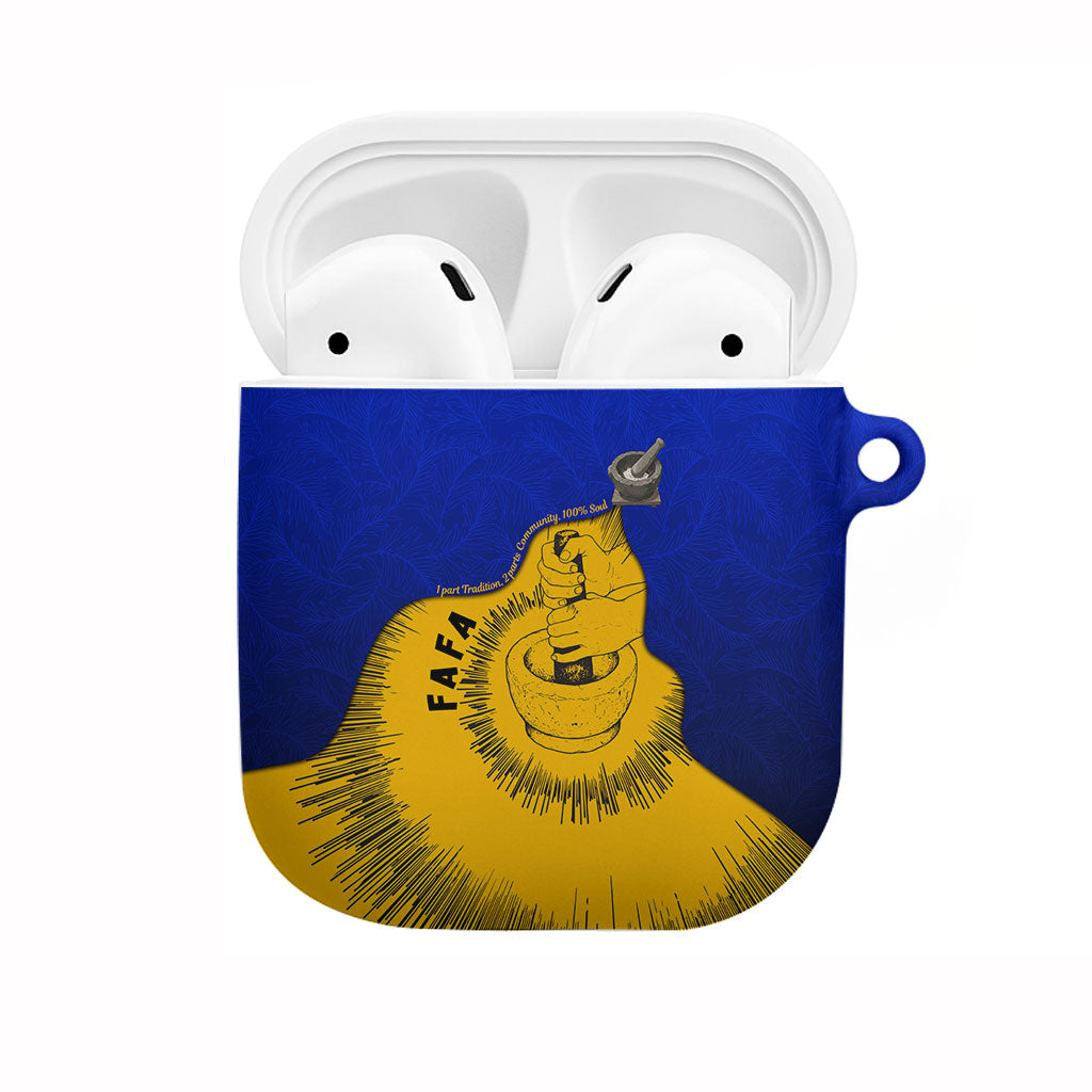 Kosrae Fafa Culinary Heritage AirPods Case Kosraean Gold Taro Tradition Illustration With Coconut Leaves TS04 Blue Yellow - Polynesian Pride