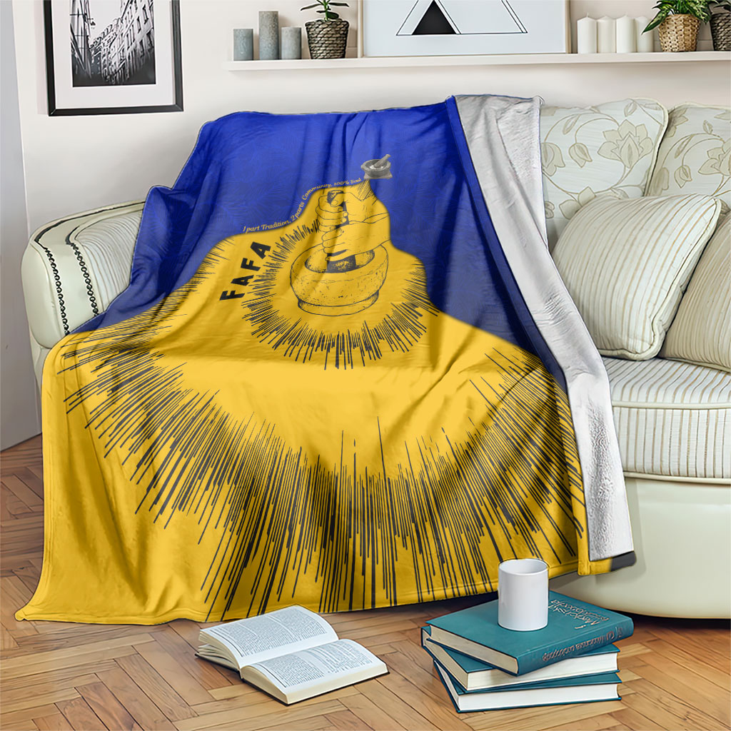 Kosrae Fafa Culinary Heritage Blanket Kosraean Gold Taro Tradition Illustration With Coconut Leaves TS04 Blue Yellow - Polynesian Pride