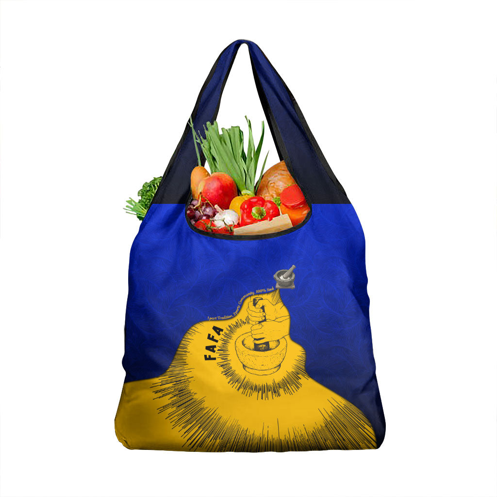 Kosrae Fafa Culinary Heritage Grocery Bag Kosraean Gold Taro Tradition Illustration With Coconut Leaves TS04 1-pack One Size Blue Yellow - Polynesian Pride