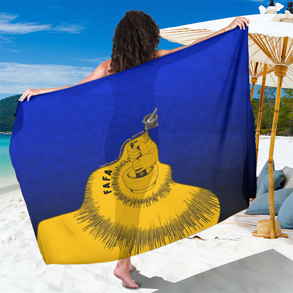 Kosrae Fafa Culinary Heritage Sarong Kosraean Gold Taro Tradition Illustration With Coconut Leaves TS04 One Size 44 x 66 inches Blue Yellow - Polynesian Pride
