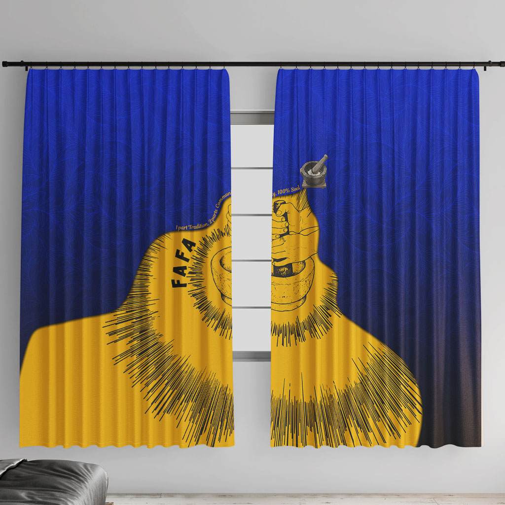 Kosrae Fafa Culinary Heritage Window Curtain Kosraean Gold Taro Tradition Illustration With Coconut Leaves TS04 With Hooks Blue Yellow - Polynesian Pride
