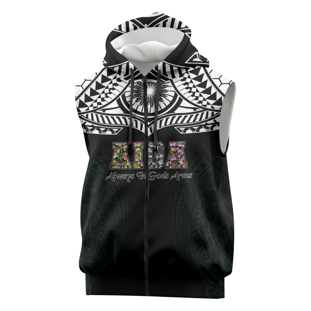 AIGA Always In Gods Arms Samoa Sleeveless Zip Hoodie Polynesian Tribal Tattoo Art Family Heritage Faith TS04 Black White - Polynesian Pride