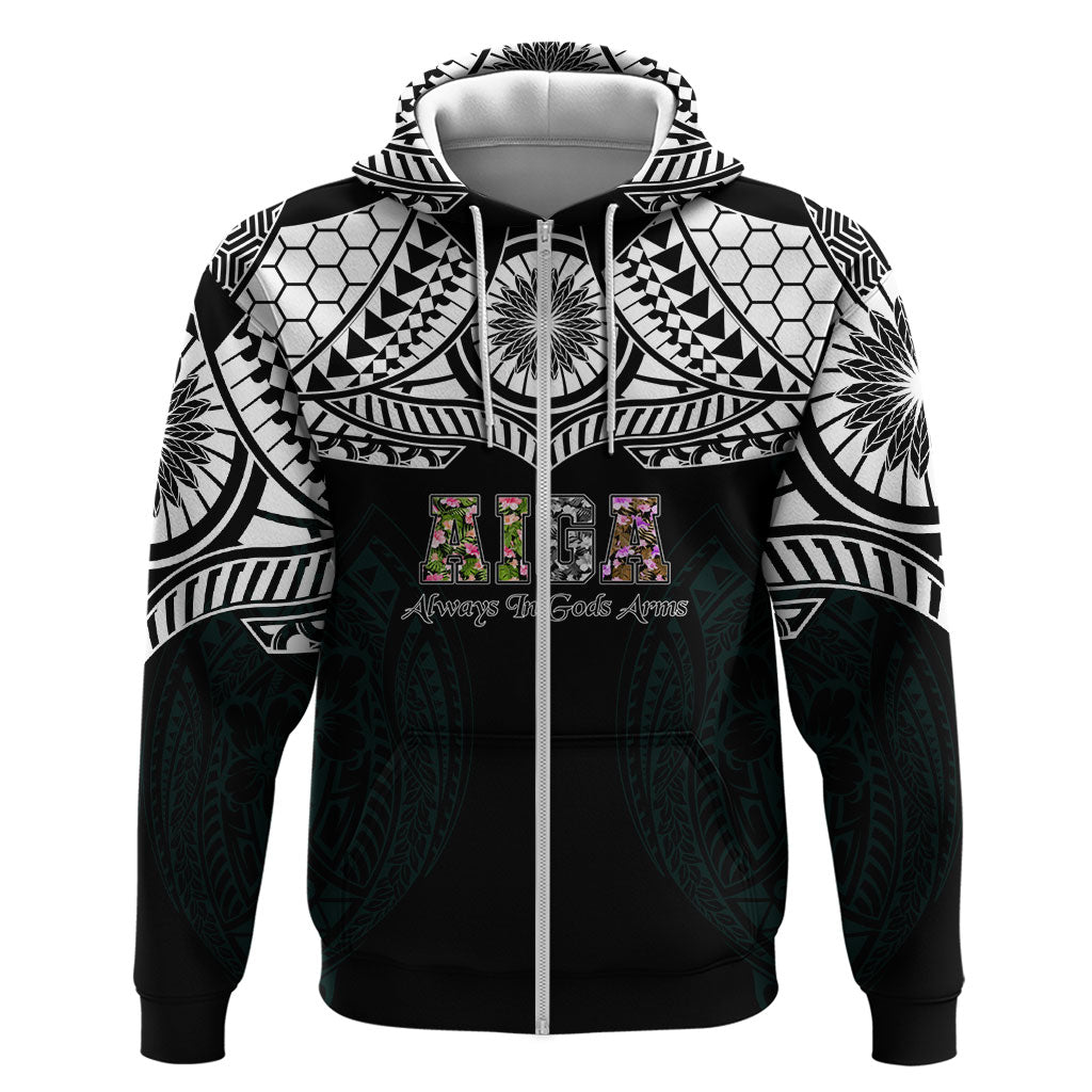 AIGA Always In Gods Arms Samoa Zip Hoodie Polynesian Tribal Tattoo Art Family Heritage Faith TS04 Zip Hoodie Black White - Polynesian Pride