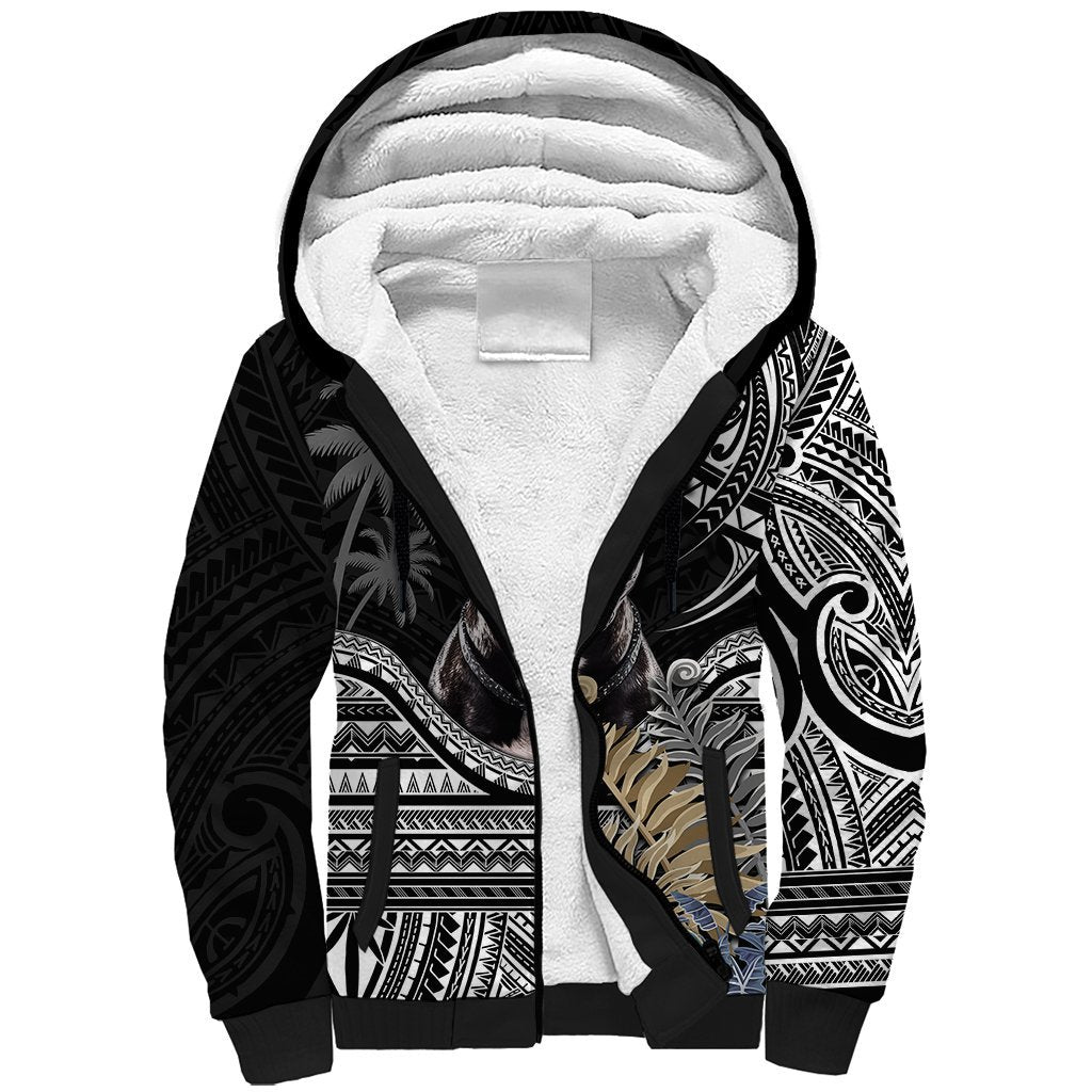 Polynesian Pitbull Sherpa Hoodie Polynesian Pattern And Pitbull TS04 Unisex Black - Polynesian Pride