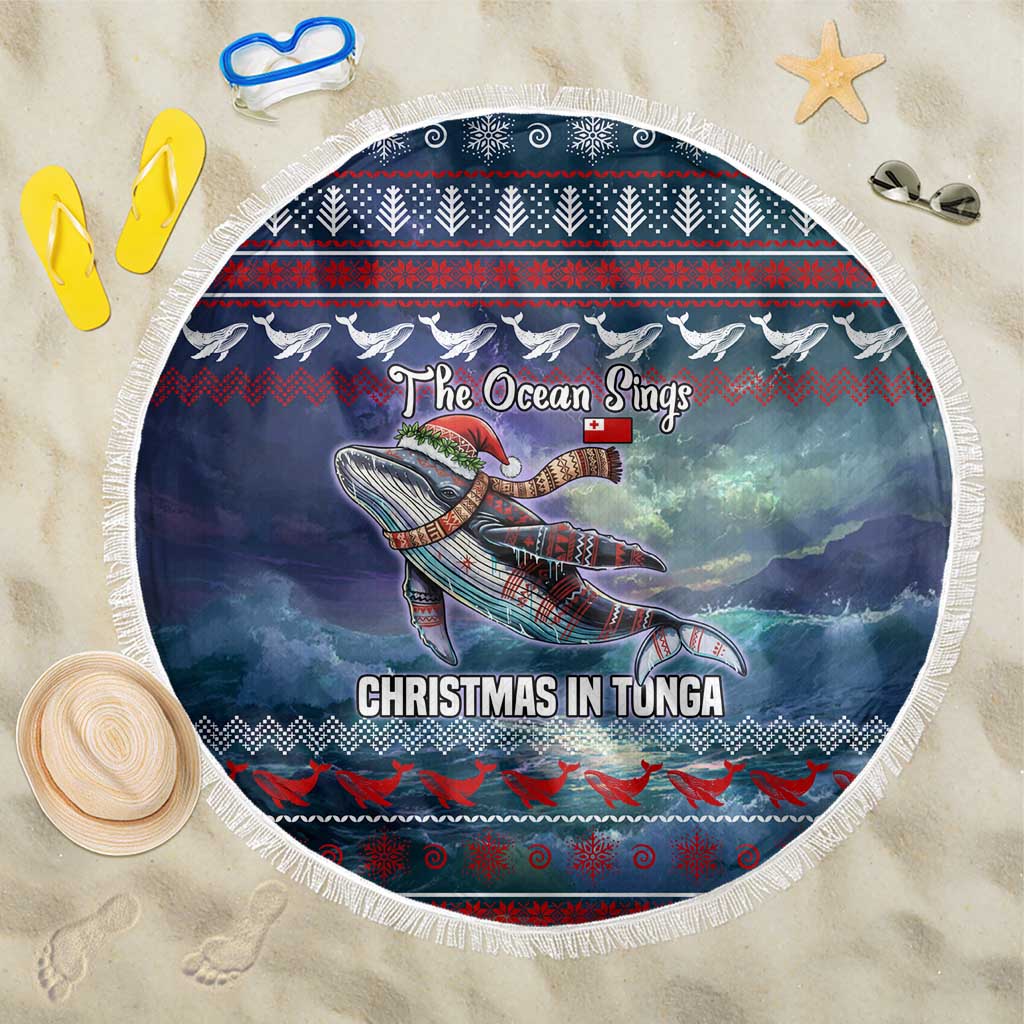 Tonga Christmas Beach Blanket with Singing Whale Ocean Scene National Coat of Arms TS04 One Size 150cm Multicolor - Polynesian Pride