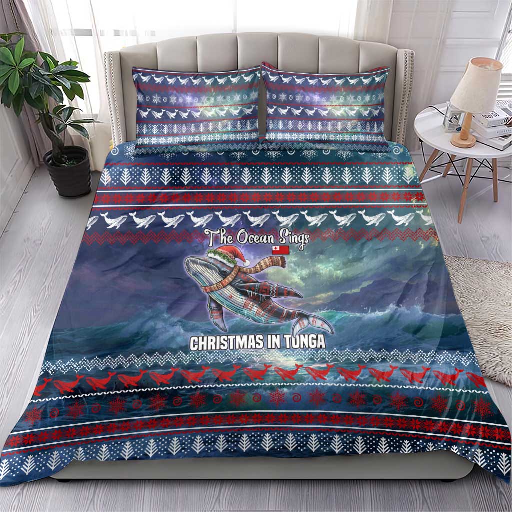 Tonga Christmas Bedding Set with Singing Whale Ocean Scene National Coat of Arms TS04 - Polynesian Pride