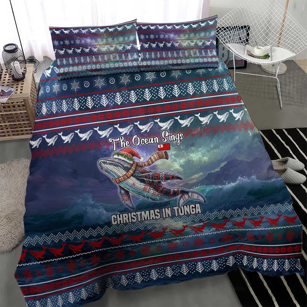 Tonga Christmas Bedding Set with Singing Whale Ocean Scene National Coat of Arms TS04 - Polynesian Pride