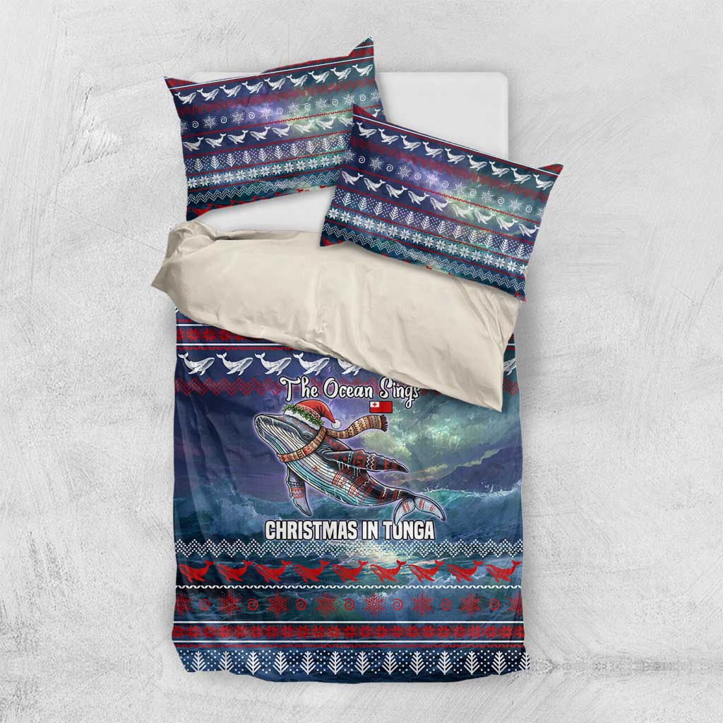 Tonga Christmas Bedding Set with Singing Whale Ocean Scene National Coat of Arms TS04 US Twin 172cm x 218cm Multicolor - Polynesian Pride