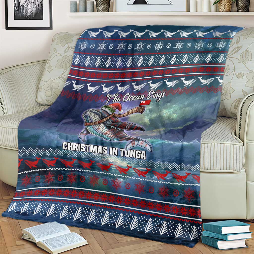 Tonga Christmas Blanket with Singing Whale Ocean Scene National Coat of Arms TS04 - Polynesian Pride